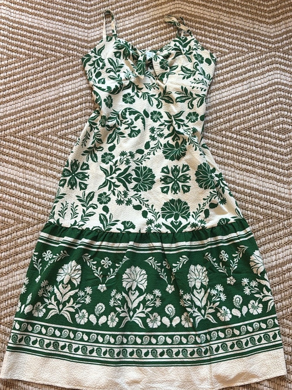 Time and Tru Green and Cream Floral Midi Sundress